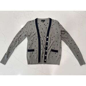 J Crew S Wool Blend Cardigan Sweater Gray Blue Embroidered Stars Long Sleeve